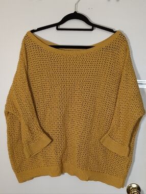 Reitmans Women's Mustard Off-the-Shoulder Open-Knit Sweater
